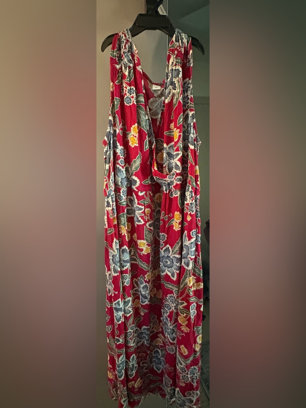 Women’s Maternity Red Floral Midi Dress - Sleeveless V-Neck old navy